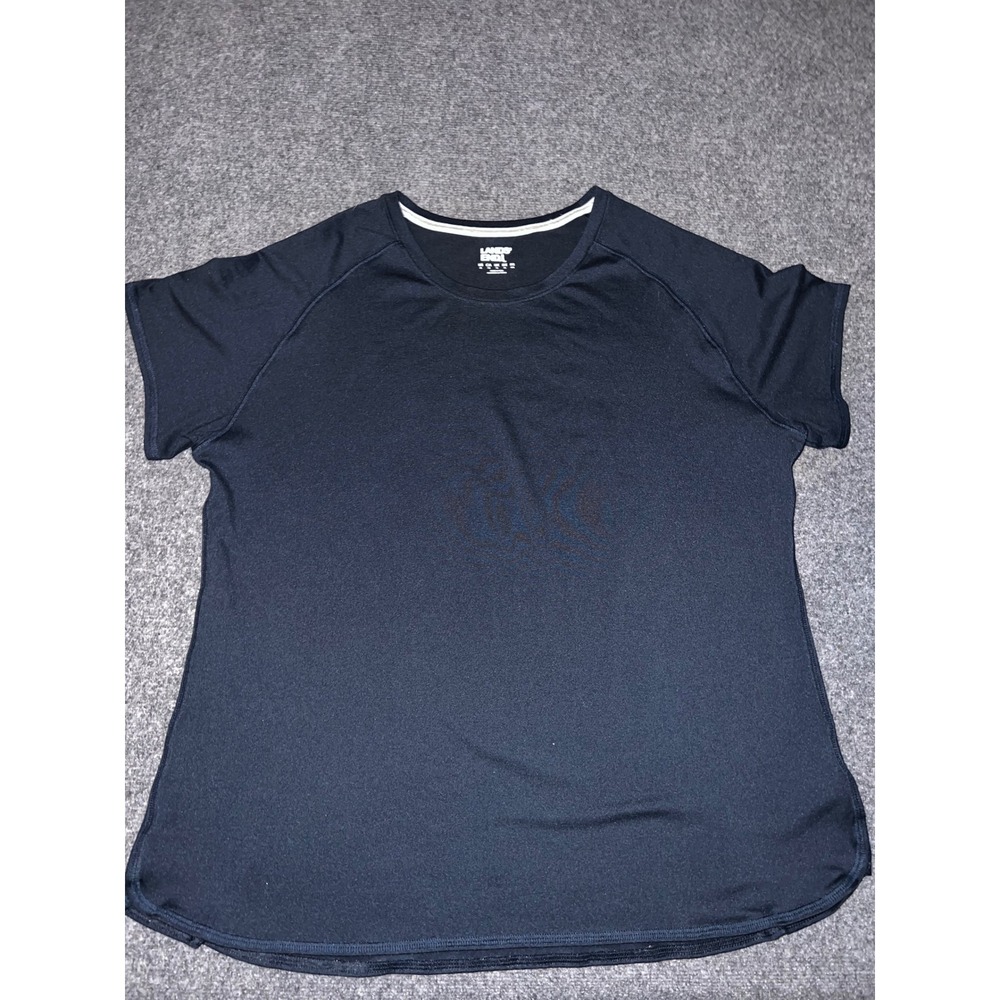 Lands End Womens Active Short Sleeve Top Navy Blue XL Polyester Spandex Blend